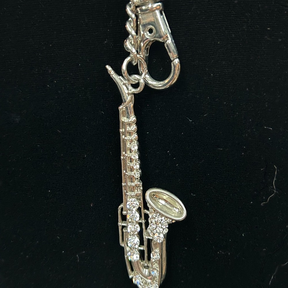 Silver Saxophone Keychain Charm